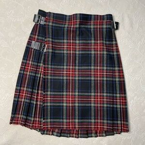 VTG Pure New Wool Plaid Kilt Laird Buckle Pleated Midi Skirt Women Size 18 Red
